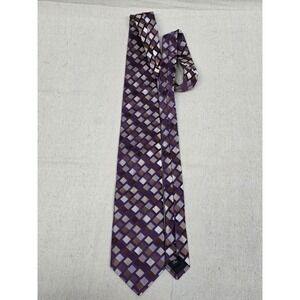 Murano Men Necktie Purple Brown Silver Geomtric Square Pattern Hand Tailored USA